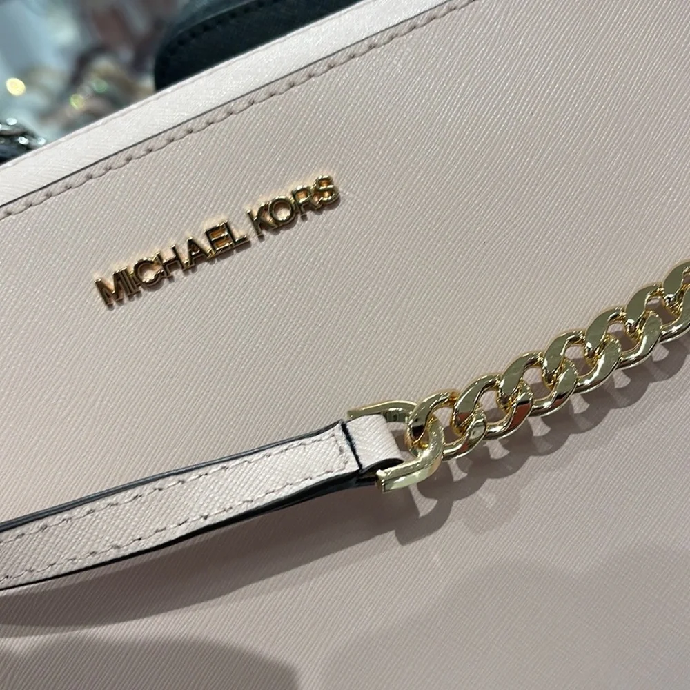 Michael Kors Jet Set Item Large East West Zip Crossbody Leather Powder Blush - Picture 3 of 16